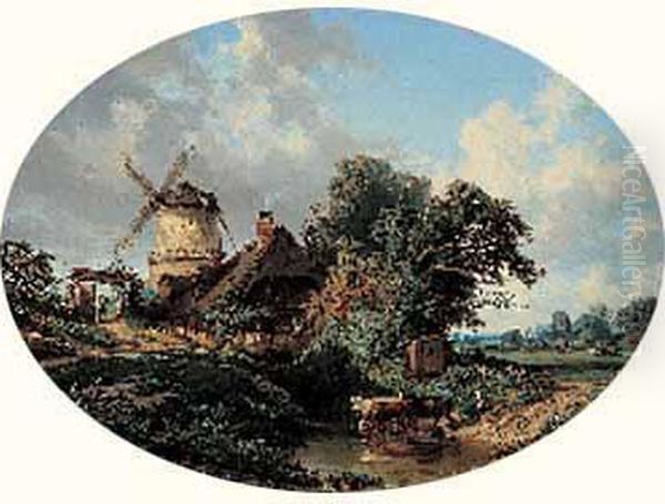 Paysage Au Moulin Oil Painting by Pharamond Blanchard