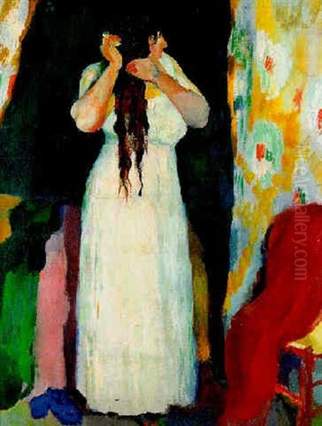 Femme A Sa Toilette Oil Painting by Henri Ottmann