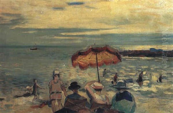 Famille Au Bord De Mer Oil Painting by Henri Ottmann