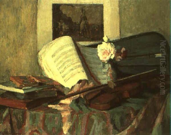 Nature Morte Au Violon Oil Painting by Henri Ottmann