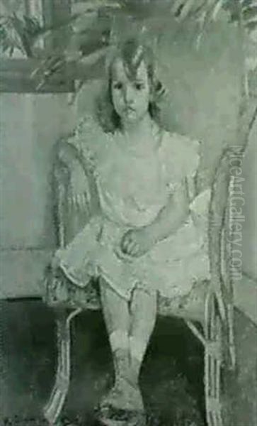 Petite Fille A La Chaise En Osier Oil Painting by Henri Ottmann