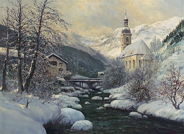 Das Loisachtal Im Winter Oil Painting by Alfred Otto