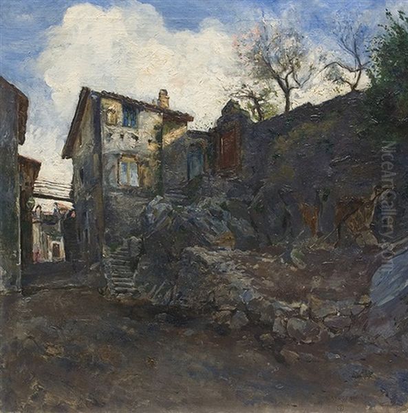 Italian Village Scene Oil Painting by Carl Otto