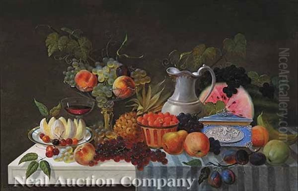 Still Life With Peaches, Watermelon And Grapes Oil Painting by Carl Otto