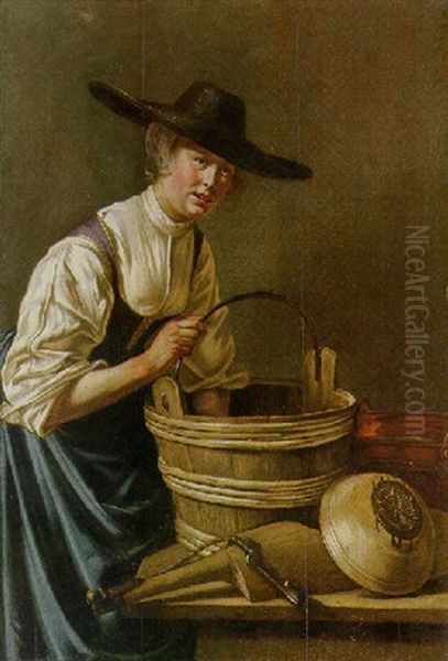 A Milkmaid Oil Painting by Willem van Oudekerken