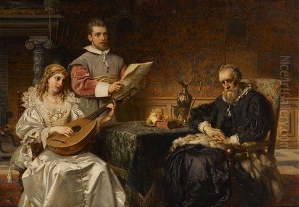 La Lecon De Musique Oil Painting by Pierre Jan van der Ouderaa