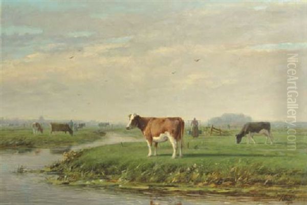 Milking Time Oil Painting by Jacob Oudes Sr.