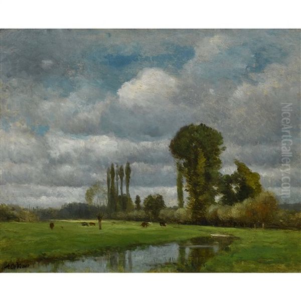 Weidende Kuhe Am Waldrand Oil Painting by Achille Francois Oudinot