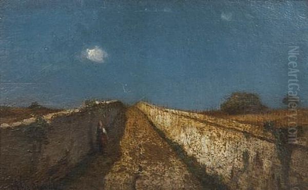 Nocturnal Landscape Oil Painting by Achille Francois Oudinot