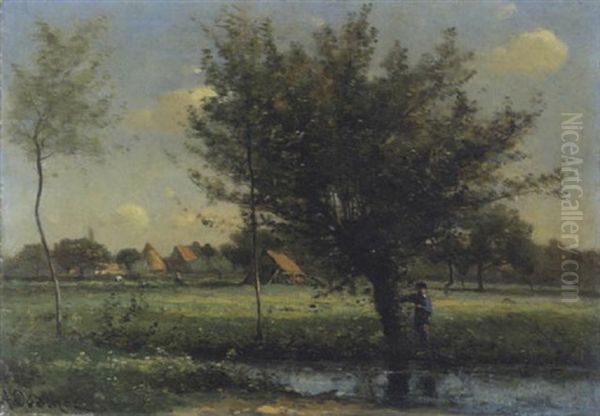 Knabe Unter Einem Baum Am Weiher Oil Painting by Achille Francois Oudinot