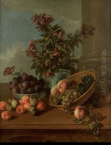 Nature Morte Au Panier De Peches, Raisins Et Figues Oil Painting by Jacques Charles Oudry