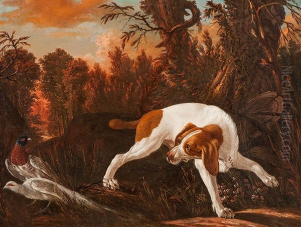 Jagdhund Mit Fasanen Oil Painting by Jacques Charles Oudry