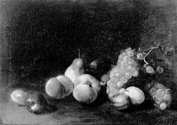 Nature Morte Aux Pommes, Peches, Poires Et Raisins Voisinant Sur Un Entablement Oil Painting by Jacques Charles Oudry