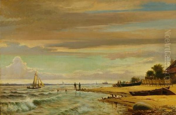 Paesaggio Costiero Tra Helsinger E Kronborg Oil Painting by Christian Blanche