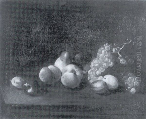 Peches, Poires Et Raisin Sur Un Entablement Oil Painting by Jacques Charles Oudry