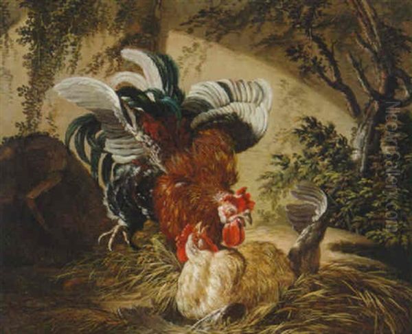 A Cockerel And A Hen Oil Painting by Jacques Charles Oudry