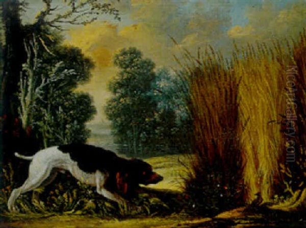 Chien A L'arret De Vant Des Cailles Oil Painting by Jacques Charles Oudry