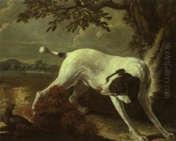 Chien A L'arret Sur Deux Perdreaux Oil Painting by Jacques Charles Oudry