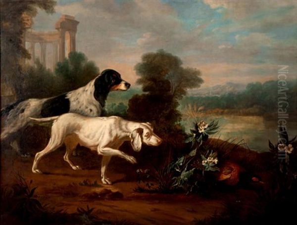 Lise Et Un Autre Chien En Arret Devant Un Faisan Oil Painting by Jean-Baptiste Oudry