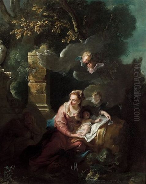 Le Repos De La Sainte Famille Pendant La Fuite En Egypte Oil Painting by Jean-Baptiste Oudry