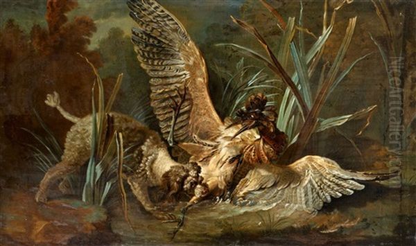 A Fight Between A Hunting Dog And A Bird Oil Painting by Jean-Baptiste Oudry