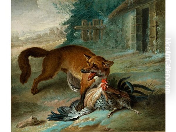 Fuchs Beim Reissen Eines Hahns Oil Painting by Jean-Baptiste Oudry