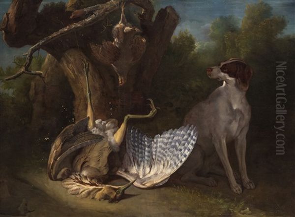 Chien Montant La Garde Aupres D'un Butor Et D'une Perdrix Oil Painting by Jean-Baptiste Oudry