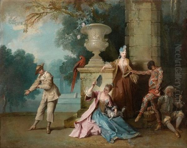 Comediens Italiens Dans Un Parc Oil Painting by Jean-Baptiste Oudry