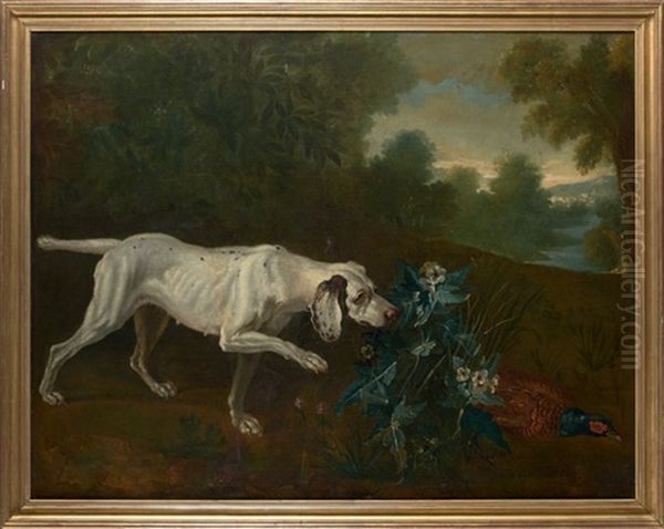 Chien Blanc En Arret Devant Un Faisan (collab. W/studio) Oil Painting by Jean-Baptiste Oudry