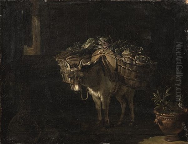 Un Ane Charge De Paniers De Legumes Oil Painting by Jean-Baptiste Oudry