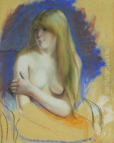  Nu Aux Cheveux Blonds  Oil Painting by Jacques-Emile Blanche