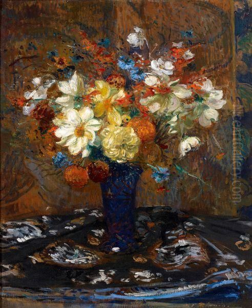 Bouquet De Fleurs Oil Painting by Jacques-Emile Blanche