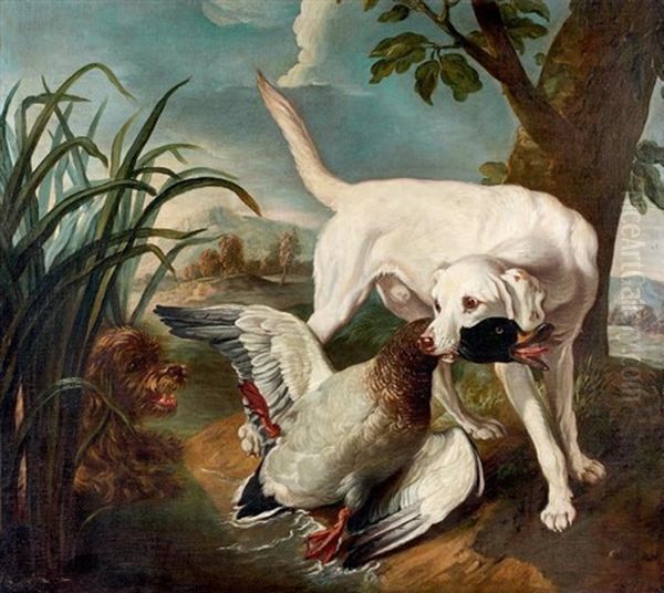 Chiens Et Canard Oil Painting by Jean-Baptiste Oudry