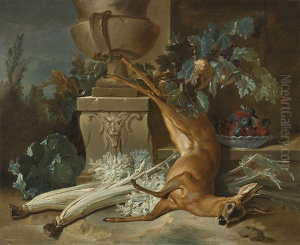 Still Life With A Dead Roe And Cardoons (collab. W/studio) Oil Painting by Jean-Baptiste Oudry