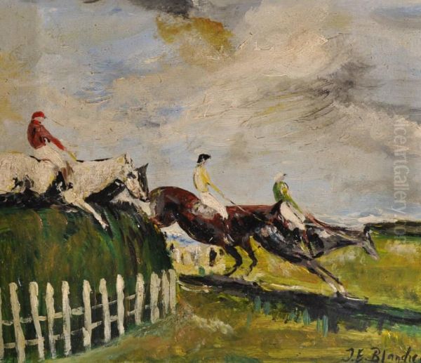 Horse Racing Scene Oil Painting by Jacques-Emile Blanche