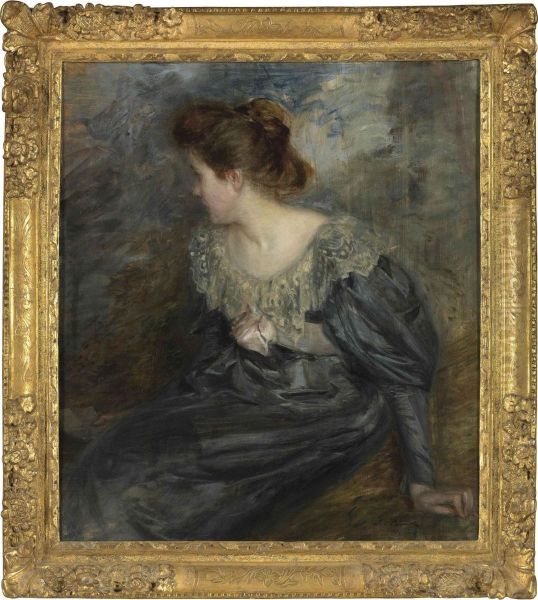 Portrait Of Lucie Hesnault, Seated And Holding A Letter Oil Painting by Jacques-Emile Blanche