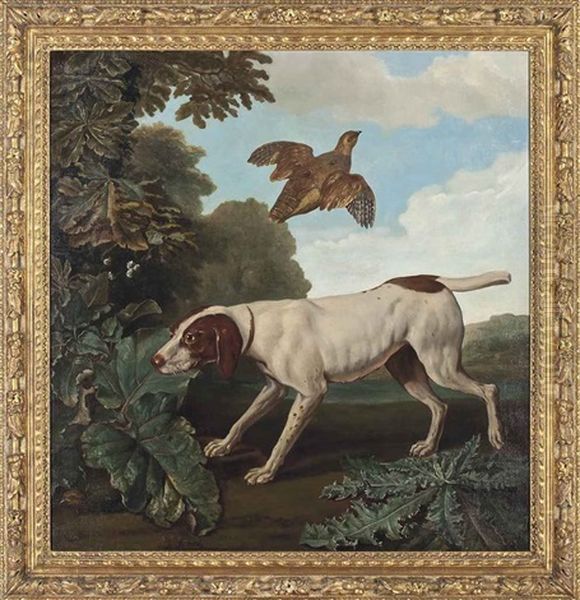 A Pointer In A Landscape, With A Partridge Flying Oil Painting by Jean-Baptiste Oudry