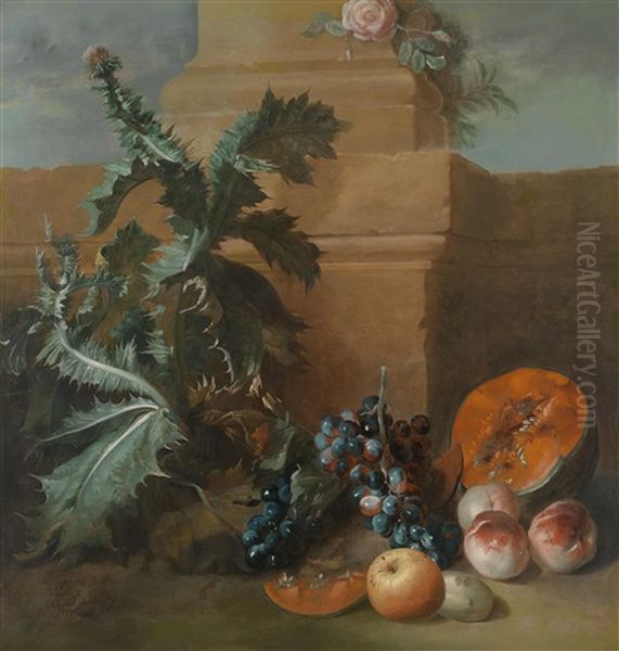 Ein Stillleben Mit Einer Bluhenden Distel Und Fruchten by Jean-Baptiste Oudry