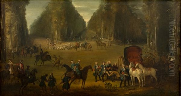 Rendez-vous De Chasse Au Carrefour Du Puits Du Roi, Foret De Compiegne Oil Painting by Jean-Baptiste Oudry