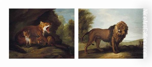 A Fox And Her Cubs And A Lion In A Landscape (2 Works) by Jean-Baptiste Oudry