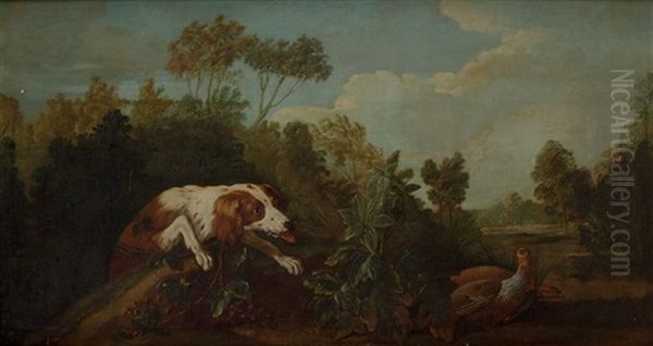 Chien En Arret Devant Deux Perdrix Oil Painting by Jean-Baptiste Oudry