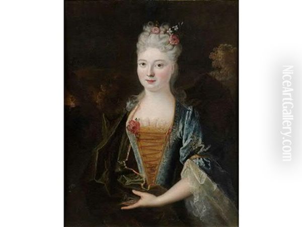 Portrait De Mademoiselle Bourgeois Oil Painting by Jean-Baptiste Oudry