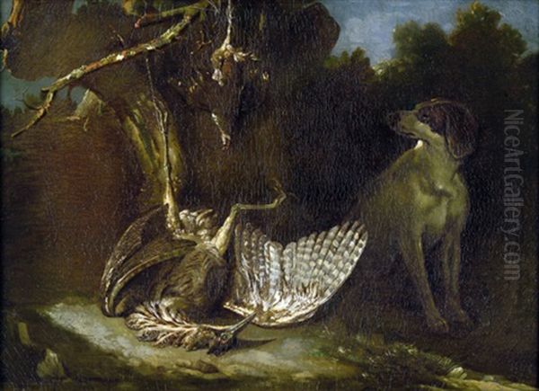 Jagdstilleben Mit Erlegter Trappe Und Jagdhund Oil Painting by Jean-Baptiste Oudry