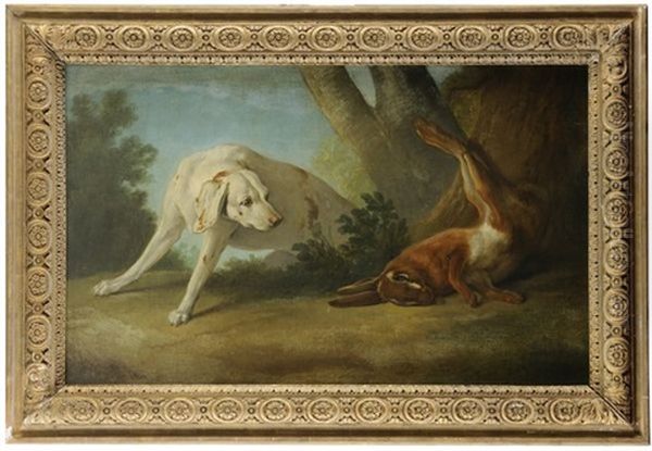 Chien Et Lievre (collab. W/ Workshop) Oil Painting by Jean-Baptiste Oudry