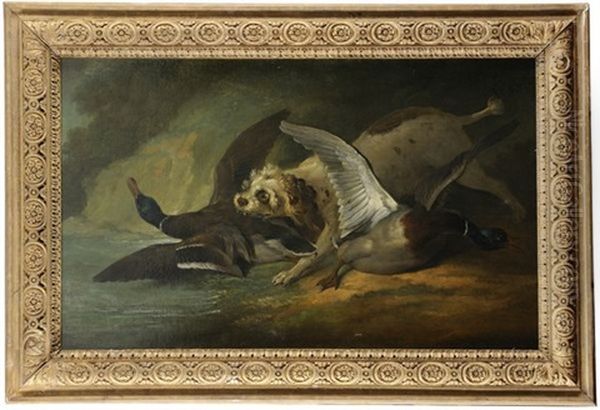 Chien Attaquant Des Canards (collab. W/ Workshop) Oil Painting by Jean-Baptiste Oudry