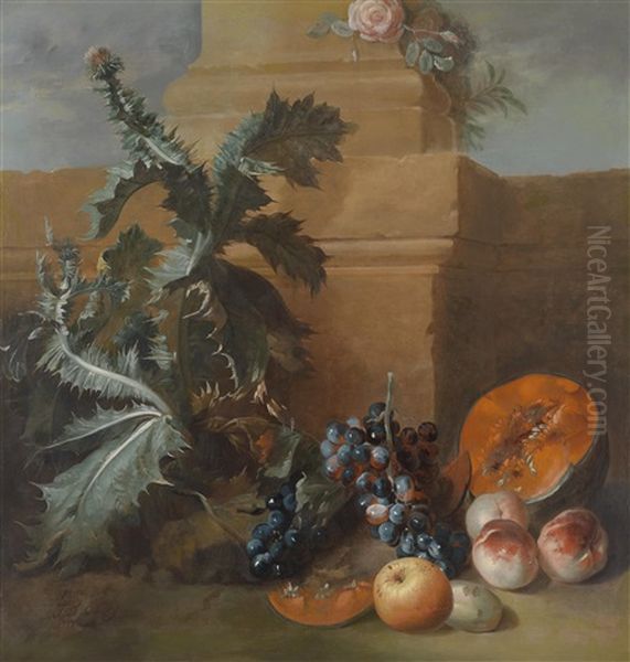 Ein Stillleben Mit Einer Bluhenden Distel Und Fruchten Oil Painting by Jean-Baptiste Oudry