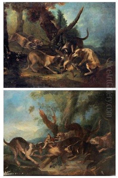 Hallali Du Renard (+ Hallali Du Lievre; 2 Works) Oil Painting by Jean-Baptiste Oudry