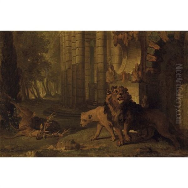 Jupiter Change En Taureau; (+ Hippomene Et Atalante Changes En Lions; Pair) by Jean-Baptiste Oudry