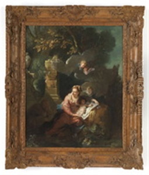 Die Heilige Familie In Ruinenlandschaft Oil Painting by Jean-Baptiste Oudry