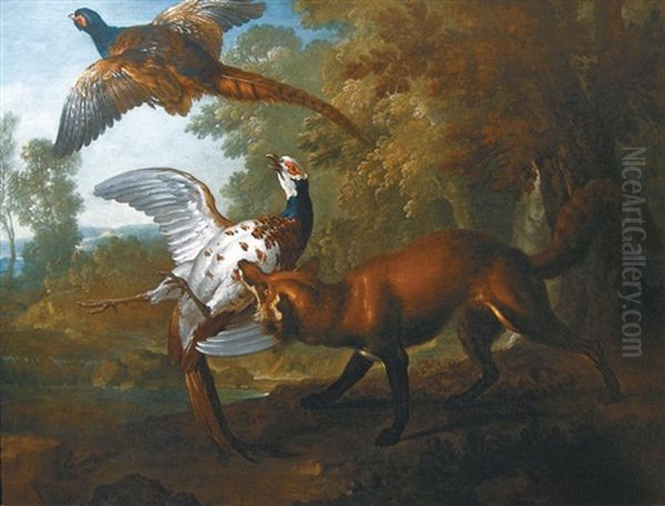 Renard Se Saisissant D'un Faisan Dans Un Paysage De Riviere Oil Painting by Jean-Baptiste Oudry